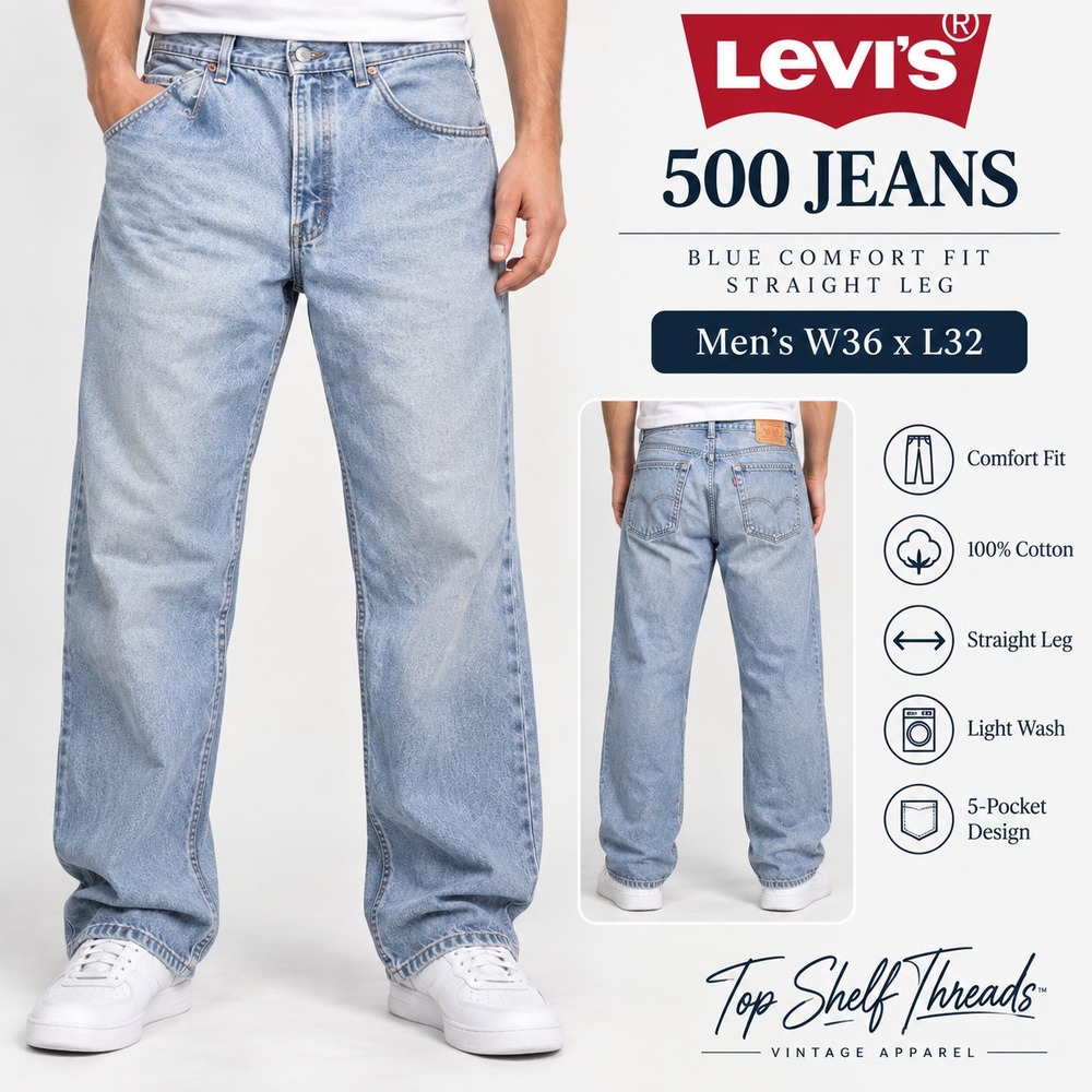 Levi's 500 Basic Comfort Fit Jeans Men W36 L32 Light Wash Relaxed Straight Denim
